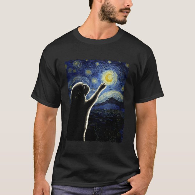 Pug Starry Nght Pug Art Pug Owner Pug Älskare Cute T Shirt (Framsida)