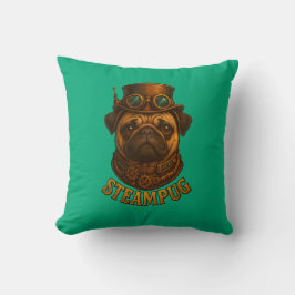 Pug Steampunk Cushion Vintage retro dog art  Kudde
