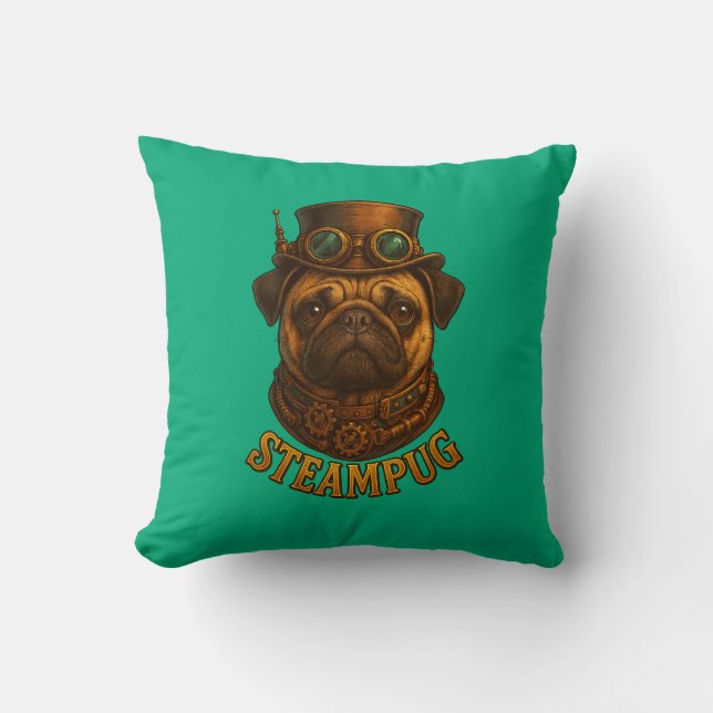 Pug Steampunk Cushion Vintage retro dog art  Kudde (Framsida)