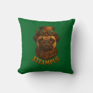 Pug Steampunk-kudde Vintage retro hundkonst Kudde