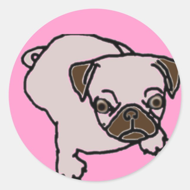 Pug Sticker Runt Klistermärke (Framsida)