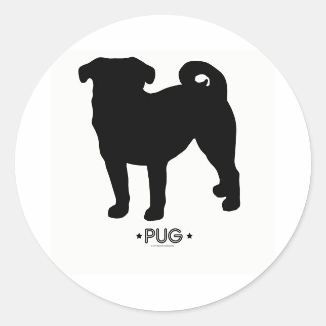 Pug Sticker Runt Klistermärke (Framsida)