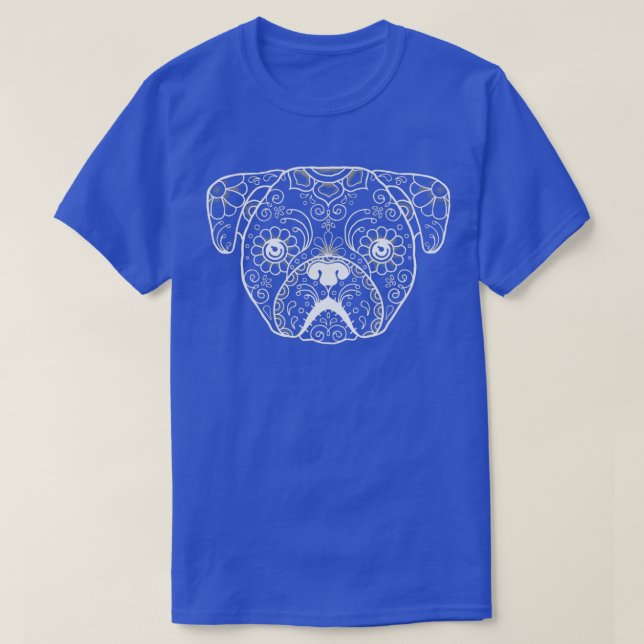 Pug Sugar Skull Day of the dead Pug Hundälskare T Shirt (Design framsida)