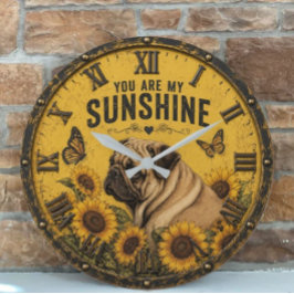 Pug Sunflower You Are My Sunshine Dog Lover Rustic Stor Klocka