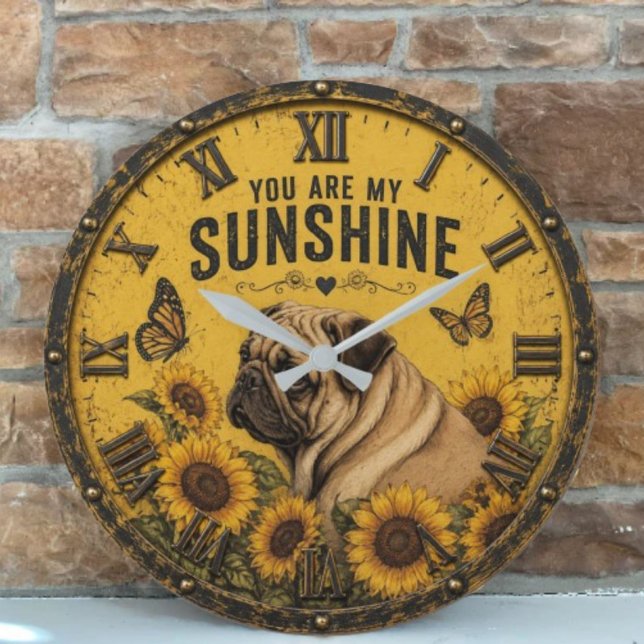 Pug Sunflower You Are My Sunshine Dog Lover Rustic Stor Klocka (Skapare uppladdad)