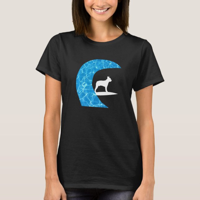 Pug Surfer Hund Surfing T Shirt (Framsida)