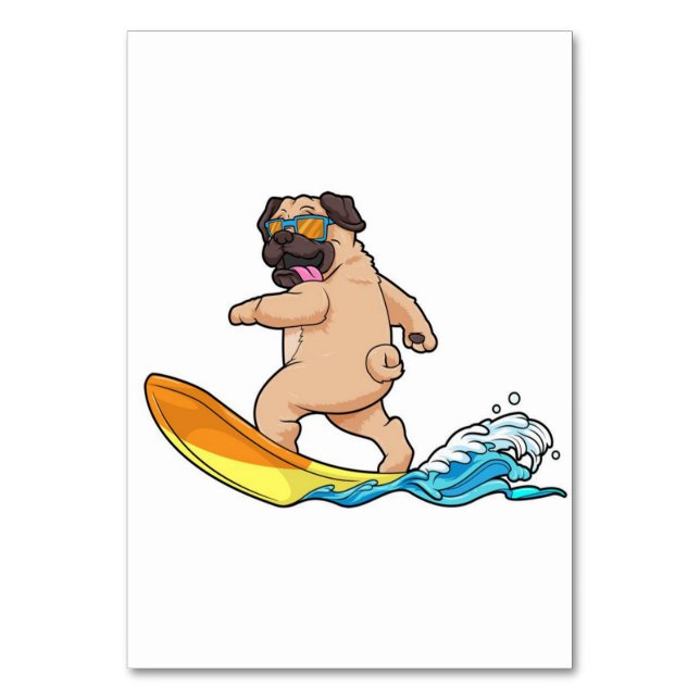 Pug Surfing Surfboard Pug Wearing Glasses Bordsnummer (Framsidan)