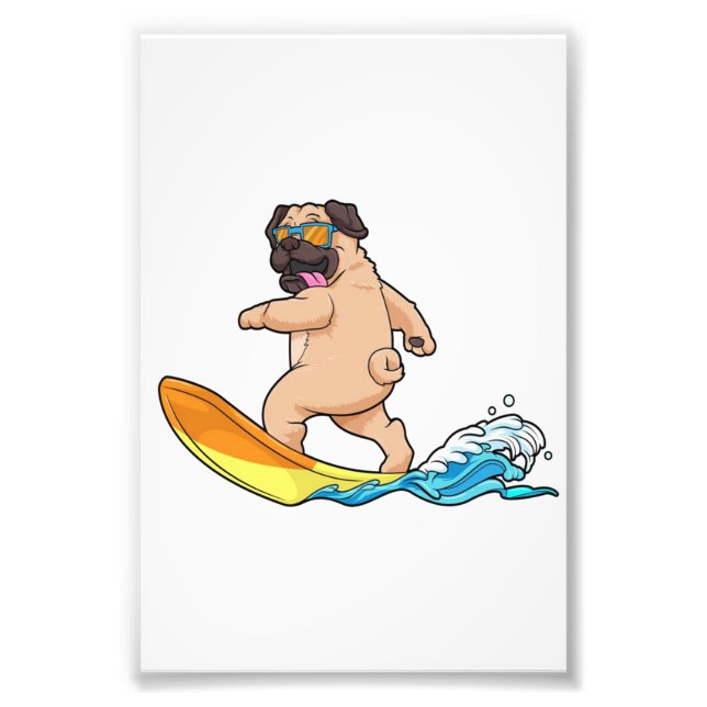 Pug Surfing Surfboard Pug Wearing Glasses Fototryck (Framsidan)