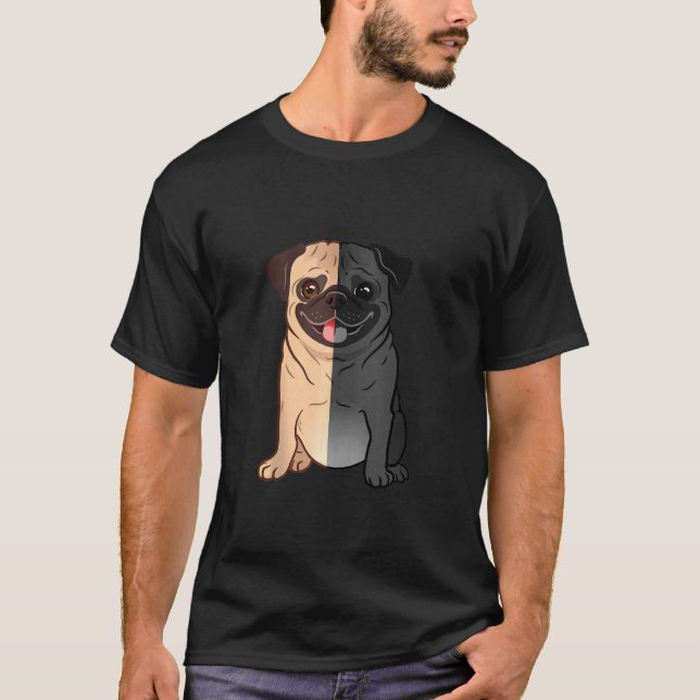 Pug svart och vitt, tryck en halv svart och tryck  t shirt (Framsida)