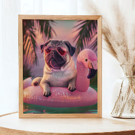 Pug Swimming Cocktail Summer Pet Porträtt Poster