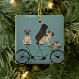 Pug Tandem Julgransprydnad Keramik