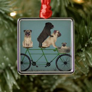 Pug Tandem Julgransprydnad Metall