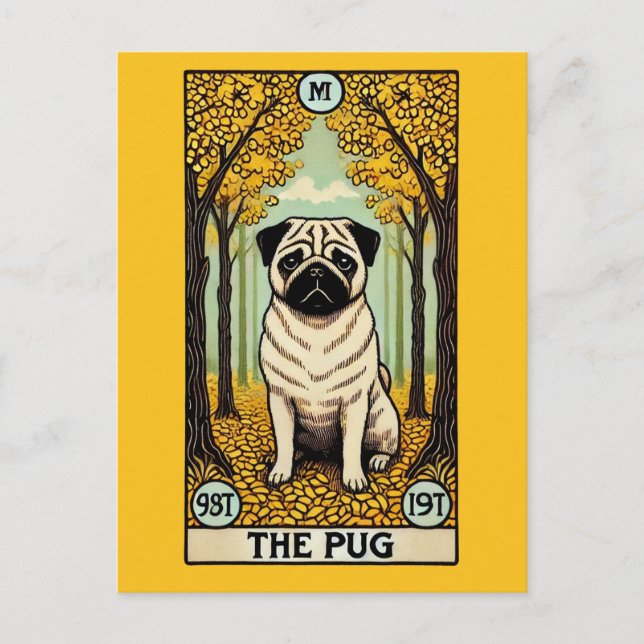 Pug Tarot Card Vykort (Framsida)