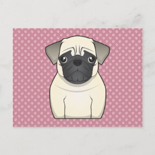 Pug Tecknad Vykort