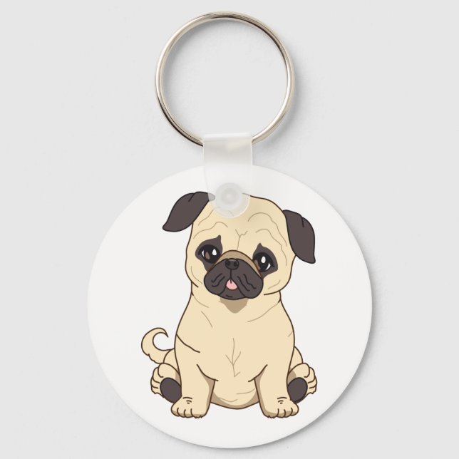 Pug Teckning by Pablo Fernandez Begränsad Edition Nyckelring (Framsida)