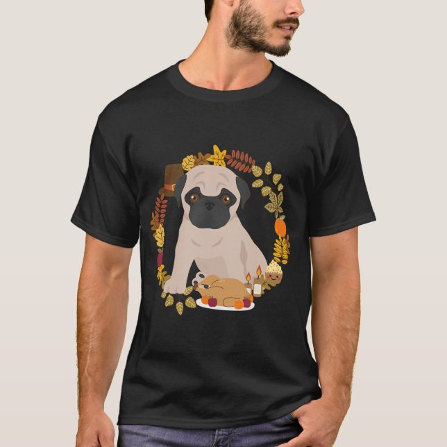 Pug Thanksgivingkrans - Glad Thanksgiving Pug - T Shirt (Framsida)