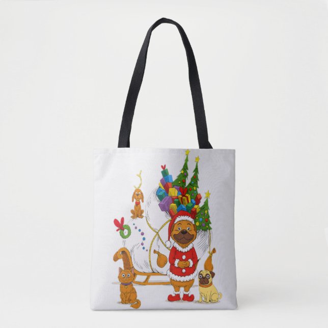 Pug Tomte Jul Släd Tygkasse (Framsida)