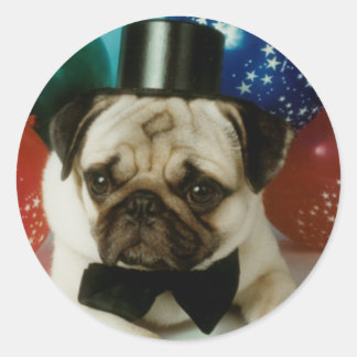 Pug Tophat Birthday Stickers Runt Klistermärke