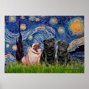 Pug Trio (1F,2B) - Start Natt Poster