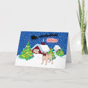 Pug tror på jultomten helgkort