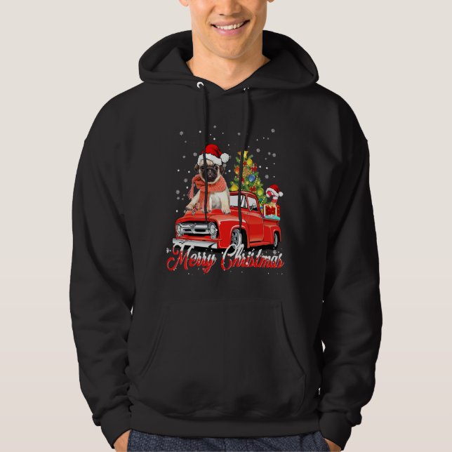 Pug Trucker God jul Hoodie (Framsida)