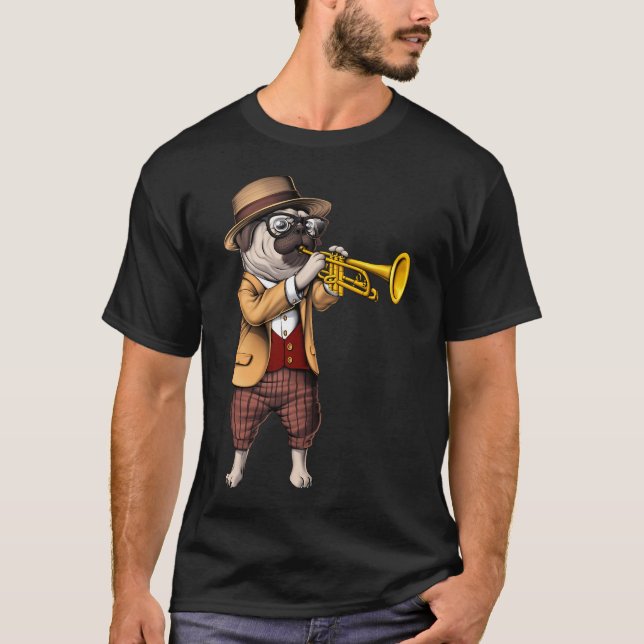 Pug trumpetspelare t shirt (Framsida)