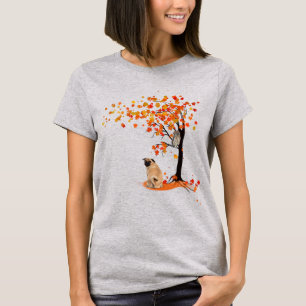 Pug Uggla och Fall Träd Pug Owner Funny Pug Autumn T Shirt
