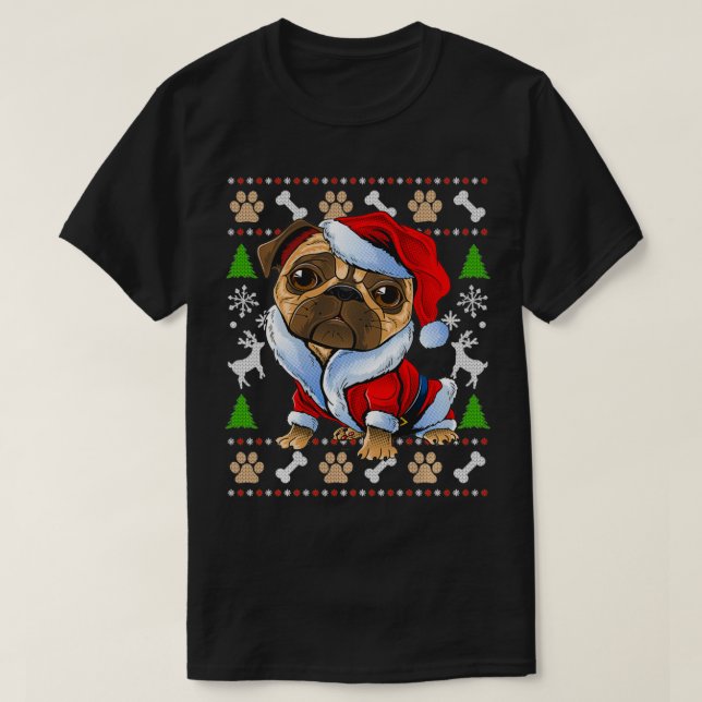Pug Ugly Christmas Sweater Santa Claus Pug Xmas Gi T Shirt (Design framsida)