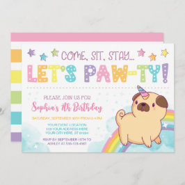 Pug Unicorn Birthday bjudande, Pug Birthday Inbjudningar