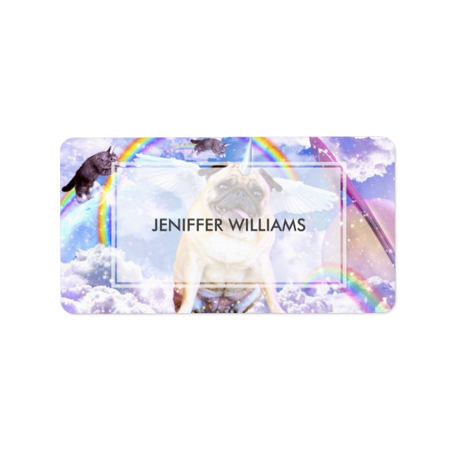 Pug Unicorn - Cute pugicorn Adressetikett (Framsidan)
