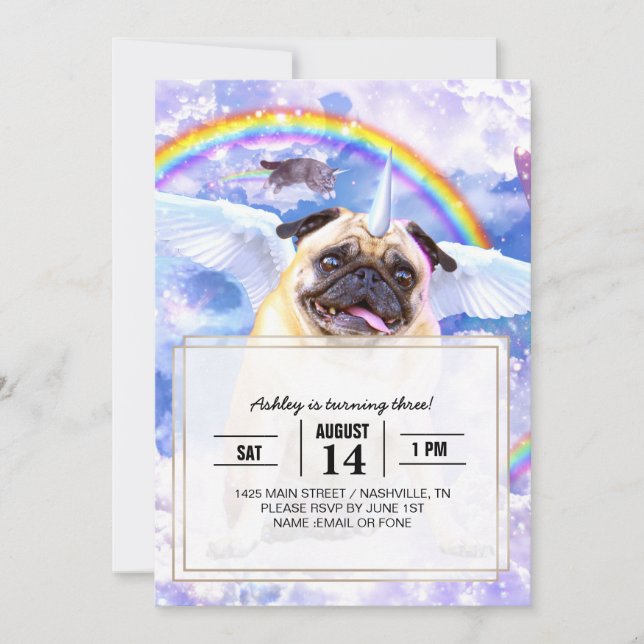 Pug Unicorn - Cute pugicorn Inbjudningar (Framsida)