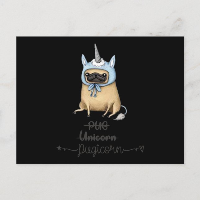 Pug Unicorn med PUGICORN Helg Vykort (Framsida)