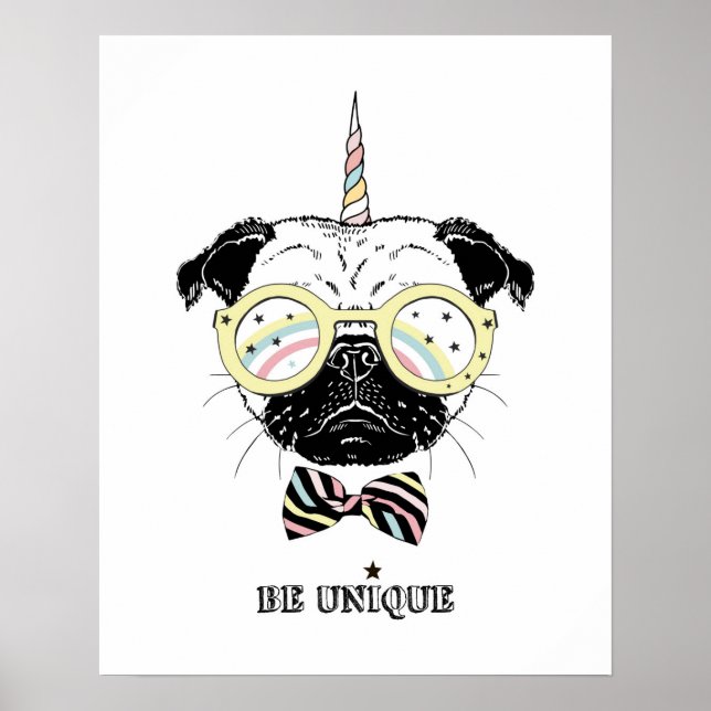 Pug Unicorn | Var unik Poster (Framsidan)