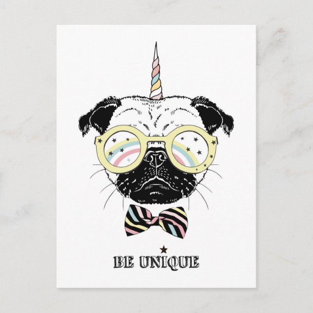 Pug Unicorn | Var unik Vykort (Framsida)