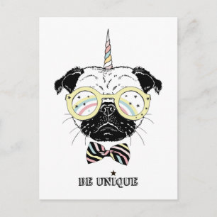 Pug Unicorn Var unik Vykort