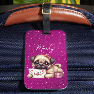 Pug Valentine Day Personlig Pug Puppy Kärlek Bagagebricka