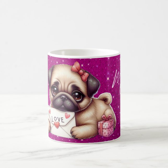 Pug Valentine Day Personlig Pug Puppy Kärlek Kaffemugg (Center)