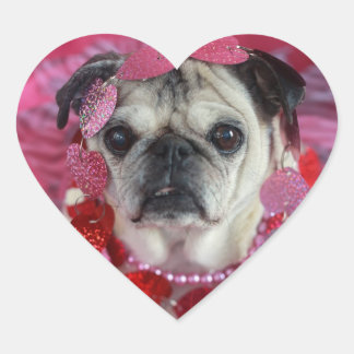 Pug Valentine Heart Stickers Hjärtformat Klistermärke