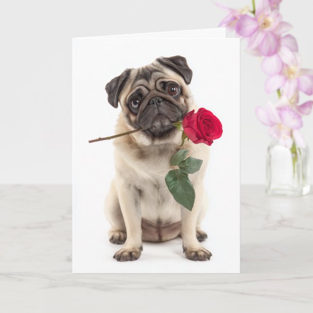 Pug Valentine Kort (Orkide)