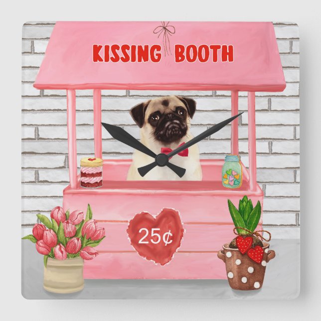 Pug-valentinskysst booth fyrkantig klocka (Framsida)