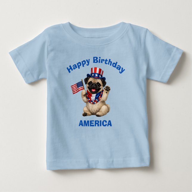 Pug-valp (2g) Patriotisk barn T-shirt (Framsida)
