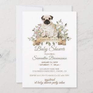 Pug Valp Baby Shower Inbjudningar