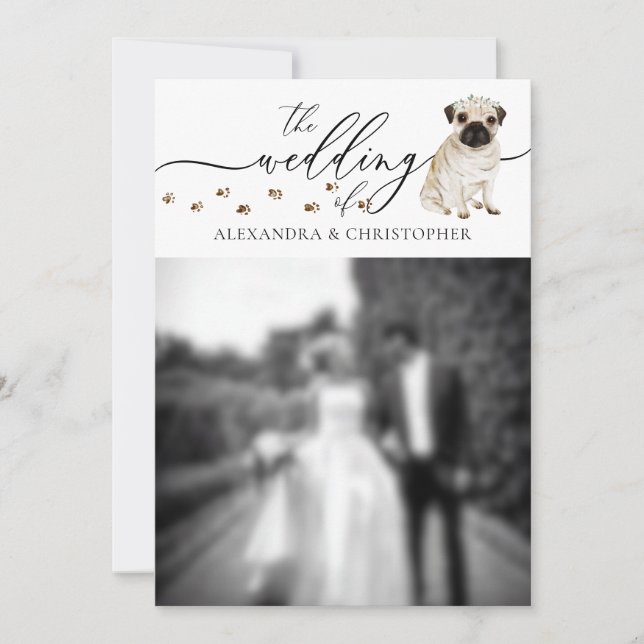 Pug-valp Bröllopsfoto Inbjudningar (Framsida)