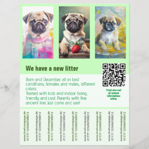 Pug-valpar för sälj flyer mall QR-kod