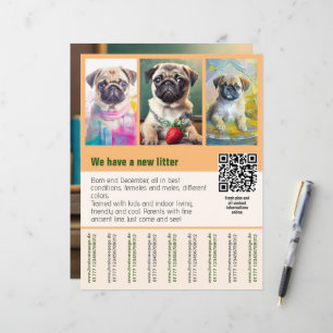 Pug-valpar för sälj flyer mall QR-kod