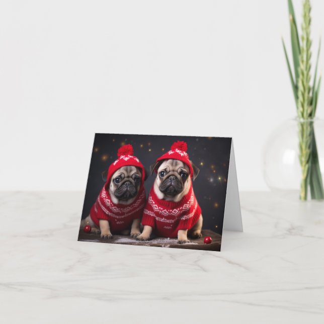 Pug-valpar julkort kort (Framsida)