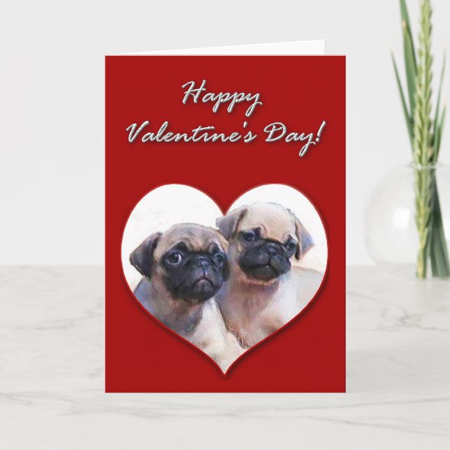 Pug-valpar, Valentines day-kort Helgkort (Framsida)
