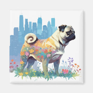 Pug Vector Art Animal in Majestic Nature Vild Magnet