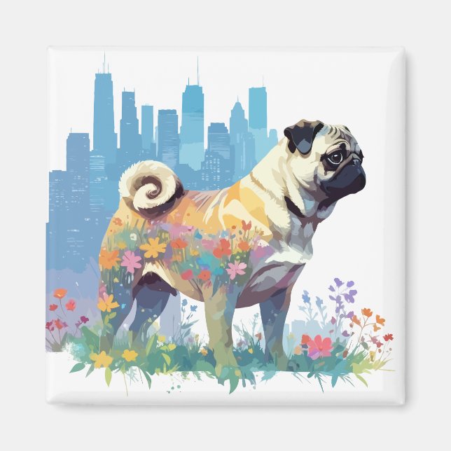 Pug Vector Art Animal in Majestic Nature Vild Magnet (Framsidan)