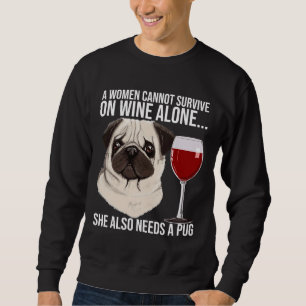 Pug Vin Älskare Gift för hennes klassiska T-Shirt Lång Ärmad Tröja